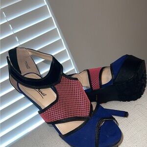 Anne Michelle Blue and Pink Heels with Chunky Platform